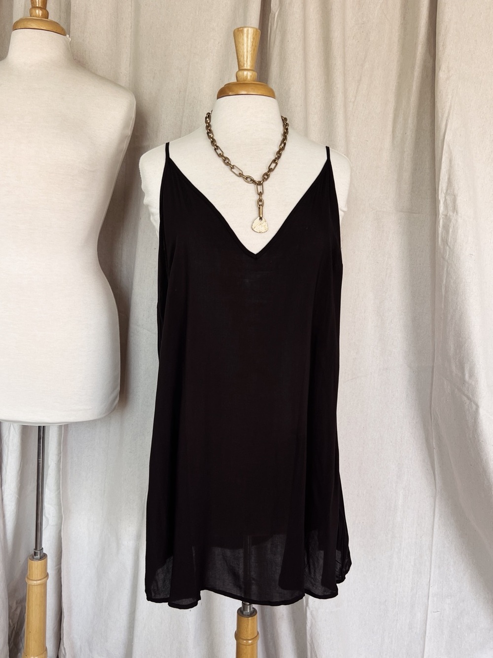 Black Slip Dress with V-Neck - Picture 3 of 4